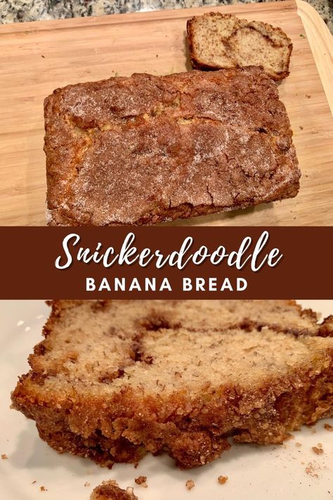 Thanksgiving Banana Recipes, Banana Bread With Crunchy Topping, Banana Snickerdoodle Bars, Cinnamon Crumb Banana Bread, Banana Bread Pecan Recipe, Snickerdoodle Banana Bread Recipe, Recipes To Make With Ripe Bananas, Holiday Banana Recipes, Spice Cake Banana Bread