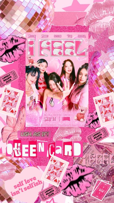 #gidle #ifeel #queencard Lonely Heart, Tour Posters, Kpop Guys, Kpop Wallpaper, G I Dle, Create Collage, Simple Life, Pink Wallpaper, Kpop Girl Groups