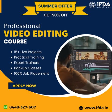 Professional Video Editing Course Learn Video Editing, Video Editing Course, Best Video Editing, Audio Editing, Commercial Ads, Graphic Design Course, Job Placement, Mobile Video, Design Course