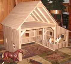 Wooden Toy Barn, Popsicle Stick Houses, Diy Horse Barn, Toy Barn, Making Wooden Toys, Popsicle Crafts, Horse Stable, Barn Wood Crafts, Wooden Barn