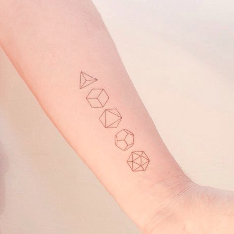 D&D dice tattoo! Dice Tattoo, Nerdy Tattoos, Nerd Tattoo, Platonic Solids, D Tattoo, Inspiration Tattoos, Poke Tattoo, Friend Tattoos, Small Tattoo