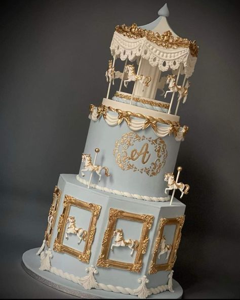 Carousel Cake Ideas, Dedication Cake, Carousel Cake, Tiered Cakes Birthday, Cakes To Make, Gravity Cake, Luxury Cake, Instagram Carousel, Sweet 16 Cakes