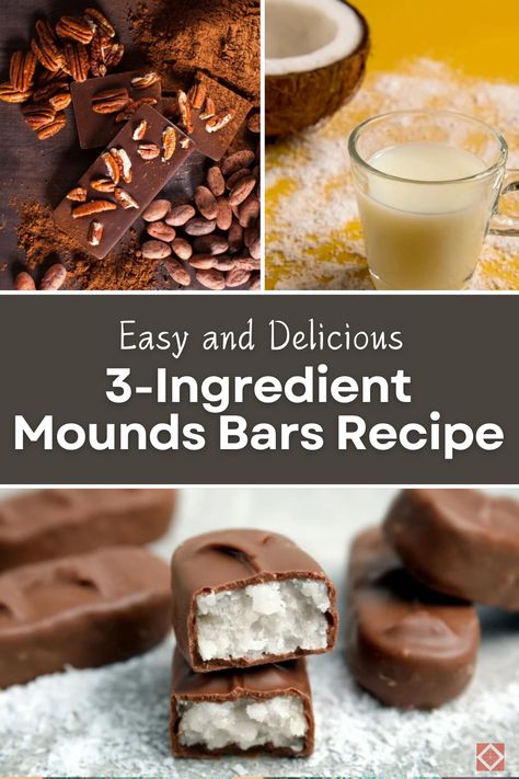 Try this easy and delicious 3-ingredient Mounds Bars recipe! Perfect for a quick homemade treat that's both satisfying and simple to make. These bars are sure to be a hit with everyone. Save this pin for later and enjoy making these irresistible Mounds Bars at home. Click for the full recipe and indulge in the chocolatey goodness! Honey Mama Bars Recipe, 3 Ingredient Mounds Bars Recipe, 3 Ingredient Crunch Bars, 3 Ingredient Mounds Bars, Homemade Almond Joy Bars, 100 Grand Bars, Homemade 100 Grand Bars, Homemade Mounds Bars, 100 Grand Candy Bar Recipe