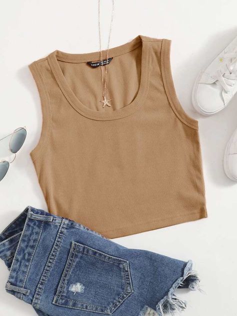 Solid Tank Tops, Scoop Neck Tank Top, Plus Size Tank Tops, Girls Fashion Clothes, Knitted Tank Top, Teen Fashion Outfits, Cute Casual Outfits, Cute Tops, Teen Fashion