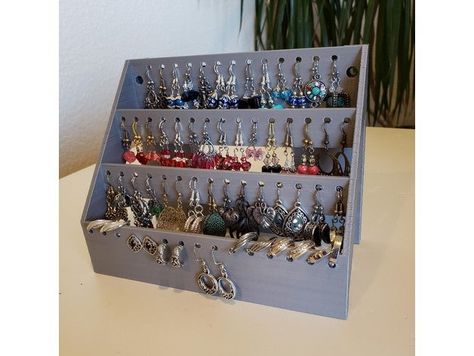 Earring Holder by Byers3dStuff - Thingiverse 3d Printed Earring Holder, 3d Printed Earrings, Fusion 360, Earring Holder, 3d Printer, Cool Gifts, 3d Printing, Slots, Printer