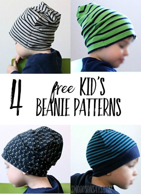 Knit beanies are trendy and comfy - check out 4 free kid's beanie sewing patterns tested out and sewn up! Great knit sewing patterns for beginners, beanies are perfect gifts to sew for kids and fun to make. #freesewingpatterns #sewing Syprosjekter For Nybegynnere, Boy Sewing, Hat Patterns To Sew, Pants Sewing Pattern, Beginner Sewing Projects Easy, Kids Beanies, Sewing Projects For Kids, Sewing Patterns For Kids, Creation Couture