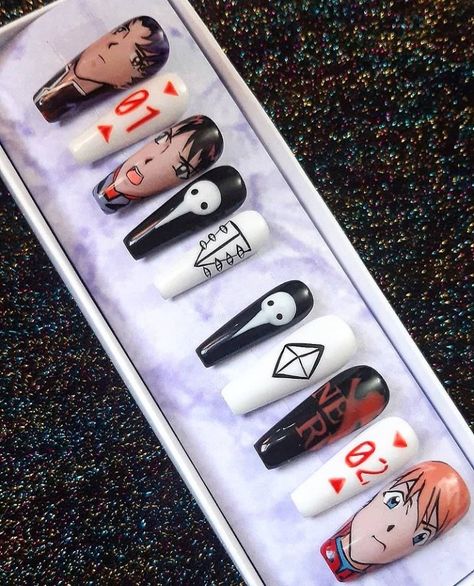 Nails Neon Genesis Evangelion Nails, Evangelion Nails, Anime Nail, Nails Arts, Anime Nails, Pretty Nail Art, Old Anime, Genesis Evangelion, Nails Inspo