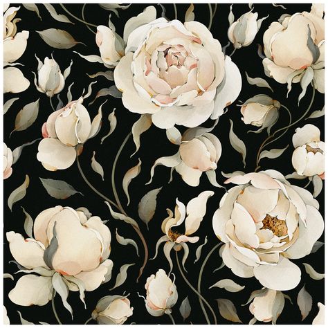 HaokHome 93242-1 Peel and Stick Wallpaper Floral Vintage Roses Peonies Contact Paper Removable Black/Beige/Olive Self Adhesive Mural 17.7in x 9.8ft - - AmazonSmile Black Floral Wallpaper, 1% Wallpaper, Bouquet Design, Watercolor Effects, Photography Wallpaper, Self Adhesive Wallpaper, House Of Hampton, Vintage Roses, Wallpaper Roll