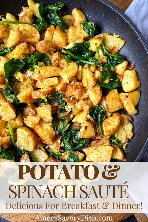 Spinach And Potatoes, Spinach And Potato Recipes, Fresh Spinach Recipes, Baby Spinach Recipes, Spinach Side Dish, Spinach Recipes Healthy, Spinach Breakfast, Sweet Potato Spinach, Spinach Egg