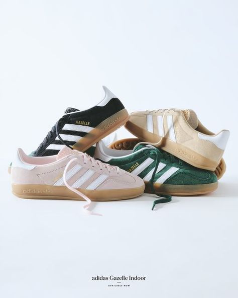 Kith & Kin on Instagram: "adidas Gazelle Indoor. Available now at Kith shops, Kith.com, & the Kith App." Adidas Shoes Photography, Sneakers Photography Ideas, Shoe Poses, Sneakers Instagram, Ig Store, Shoe Advertising, Adidas Gazelle Indoor, Shoes Photography, Hey Dude