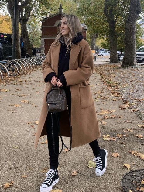 Tan Peacoat Outfit Casual, Causal Loafer Outfits, Disney Autumn Outfit, Comfy Shoes Outfit, Peacoat Womens Outfit Casual, Dublin Outfit Fall, Nyc Winter Outfits 2023, Long Peacoat Outfit, Dublin Outfit Winter