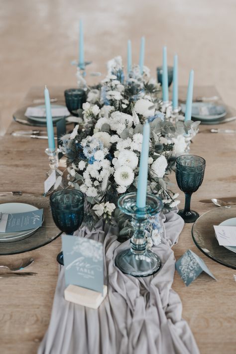 Gorgeous Dusty Blue Wedding Ideas for 2020 Brides - blog MargoAndBees Teal Blue Weddings, Indoor Outdoor Wedding, Gauze Table Runner, Baby Blue Weddings, Cheesecloth Table Runner, Wedding Arch Rustic, Elegant Modern Wedding, Blue Bridal Shower, Dusty Blue Wedding