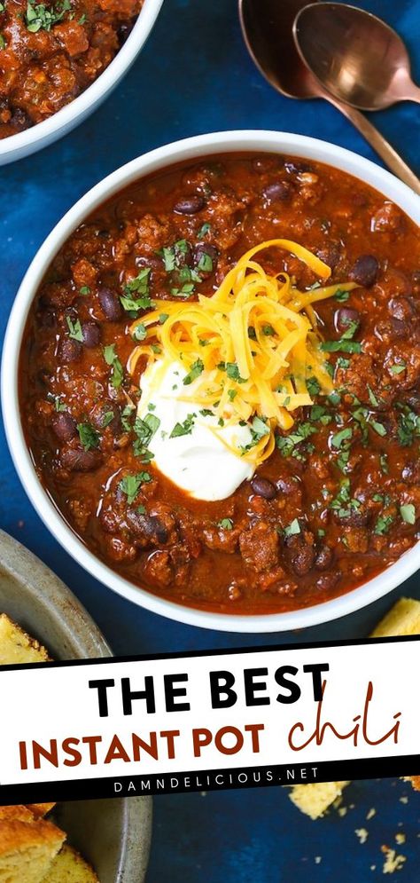 THE BEST INSTANT POT CHILI, comfort food, simple dinner recipes Instant Pot Chili Recipe, Poblano Chili, Instant Pot Chili, The Best Chili, Beef Chili Recipe, Best Chili, Best Chili Recipe, Tomato Puree, Chilli Recipes