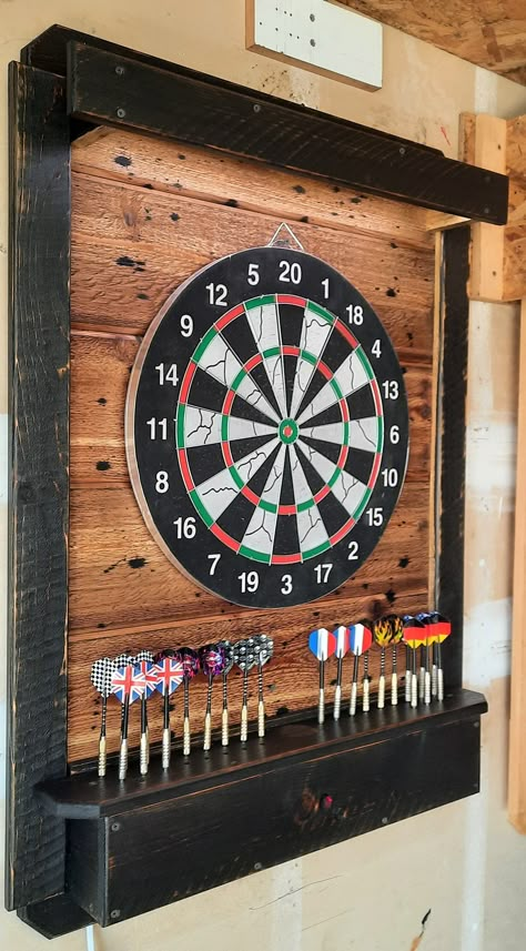 Darts-board Cabinet-dartboard Backboard Only NO ELECTRONICS - Etsy Dart Boards Ideas, Homemade Dart Board, Barn Door Game Room, Wooden Dart Board Wall, Diy Dart Board Cabinet, Cork Dartboard Backboard, Darts Board Ideas, Dart Board Outdoor, Outdoor Dart Board Ideas