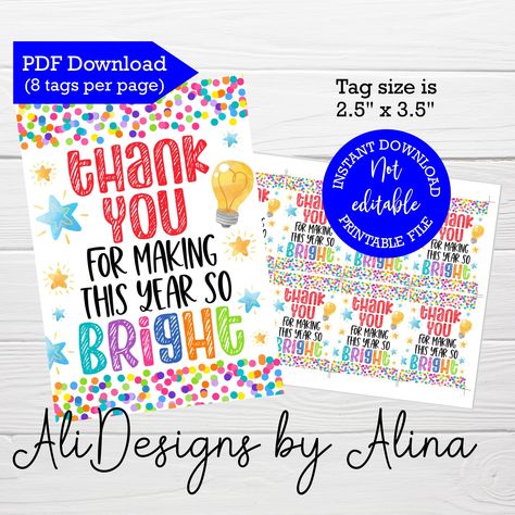 Thank you for making this year so bright, Printable tags, INSTANT download, Last day of school, Have a cool summer, End of School Year by AliDesignsByAlina on Etsy End Of Year Party, Download Sign, End Of School Year, End Of School, Teacher Ideas, Printable Tags, Cool Summer, Last Day Of School, Letter Paper