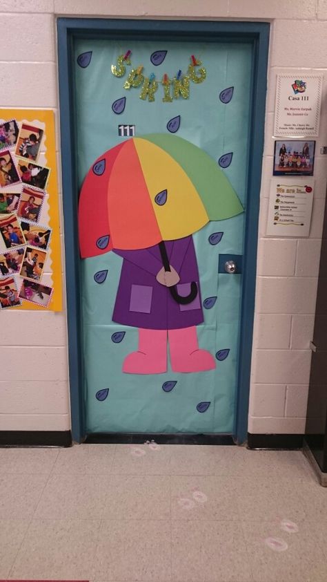 April classroom door decoration I made for my class :) April Classroom Door Ideas, April Classroom Door, Door Decoration For Preschool, Toddler Classroom Decorations, Classroom Birthdays, Classroom Aesthetic, Preschool Door, Diy Door Decor, Teacher Decor