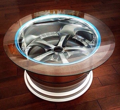 Awesome rim table Ultimate Man Cave, Automotive Furniture, Car Part Furniture, Yantai, Car Furniture, Man Cave Home Bar, Automotive Decor, Rims For Cars, Victorian Furniture