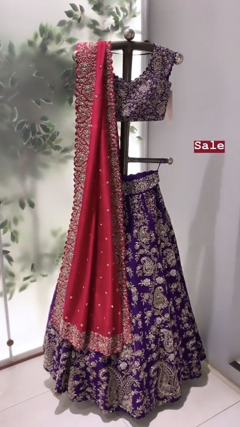 Purple Engagement Lehenga, Janoi Ceremony, Purple Color Lehenga, Lehenga Design For Engagement, Pattu Langa, Purple Lehenga, Orange Lehenga, Mehendi Outfit, Simple Lehenga