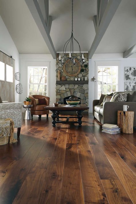 Walnut Hardwood Flooring, Wood Floor Colors, Wide Plank Hardwood Floors, Rustic Wood Floors, Hardwood Floor Colors, Hickory Flooring, Walnut Floors, Wood Floors Wide Plank, Wooden Floors