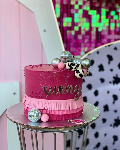 Pink Disco Cowgirl Cake, Rhinestone Cowgirl Birthday Cake, Man I Feel Like I’m One Birthday Cake, Disco Cowgirl Smash Cake, Disco Cowgirl Birthday Cake, Space Cowgirl Cake, Cowgirl Smash Cake, Cowgirl Cake Ideas, Cowgirl Cakes Birthday