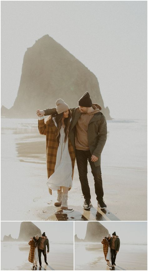 Cannon Beach Oregon Photoshoot, Oregon Couples Photography, Beach Anniversary, Oregon Coast Vacation, Canon Beach, Shooting Couple, Winter Session, Haystack Rock, Anniversary Shoot