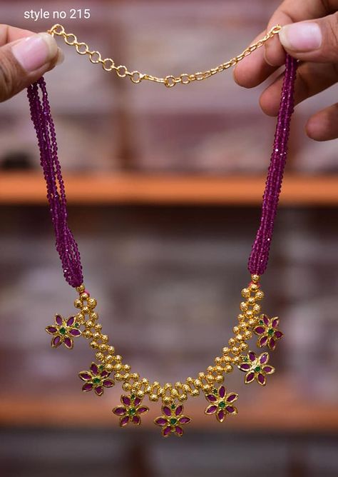 One gram gold jewellery. <br> shapur nagar Hyderabad. <br> Contact : 099633 01926. Beads Gold Jewellery, Pink Beads Necklace, One Gram Gold Necklace, Color Beads Necklace, One Gram Gold Jewellery, Ruby Necklace Designs, Ruby Jewelry Necklaces, Pearl Jewelry Design, Antique Jewellery Designs