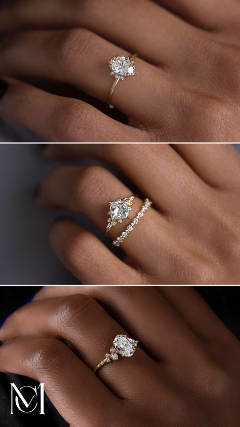 Silver Bridal Rings, Single Diamond Engagement Ring With Band, Platinum Engagement Ring With Gold Band, Traditional Rings Engagement, Different Diamond Rings, Wedding Ring Set Women, Wedding Rings With Unique Bands, Small Simple Engagement Rings Vintage, Engagement Rings With Different Stones