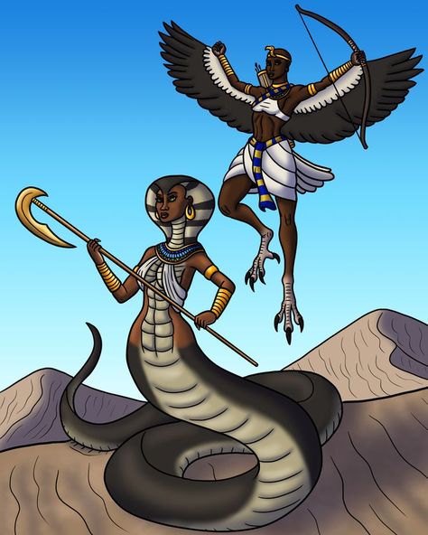 Wadjet and Nekhbet, guardian goddesses of ancient Egypt Wadjet Goddess Ancient Egypt, Nekhbet Egyptian Goddess, Wadjet Goddess, Kemetic Paganism, Egypt Mythology, The Vulture, Ancient Egyptian Goddess, Nile Delta, Art Tumblr