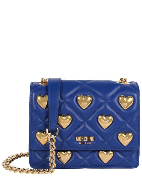 Moschino Heart Studs Quilted Leather Crossbody Puffy Quilt, Heart Shaped Bag, Quilted Crossbody Bag, Heart Studs, Black Cross Body Bag, Quilted Leather, Medium Bags, Blue Bags, Lambskin Leather