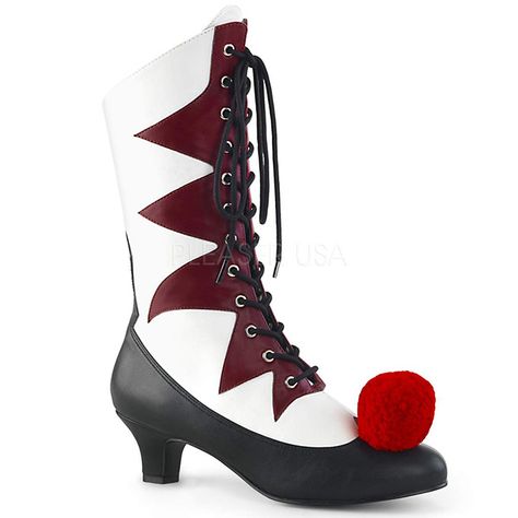 Pleaser women’s evil clown shoes. Womens White Boots, Clown Shoes, Alternative Shoes, Festival Shoes, Punk Boots, Pleaser Shoes, Gogo Boots, Clown Costume, Shoe Design