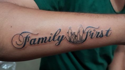 Family Comes First Tattoo, Family First Tattoo Designs, Family Forearm Tattoo Men, Family First Tattoo For Men, Family Over Everything Tattoo Men, Family Tattoos For Men Symbolic, Family Over Everything Tattoo, Family First Tattoo, Family Tattoos For Men