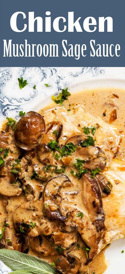 Chicken Breasts with Mushroom Sage Sauce is an EASY dinner and so good! Skinless, boneless chicken breasts with a creamy mushroom sauce with vermouth, cream, and sage. Sage Sauce, Sage Recipes, Diy Easy Recipes, Chicken Mushroom, Creamy Mushroom Sauce, Mushroom Sauce, Boneless Chicken, 21 Day Fix, Vermouth