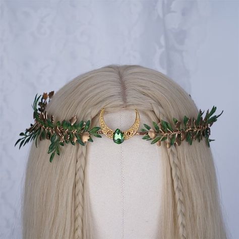 Green Fairy Accessories, Nature Fairy Outfit, Elf Core, Fairy Tiara, Elf Crown, Elven Crown, Nature Crown, Moon Crown, Boho Tiara