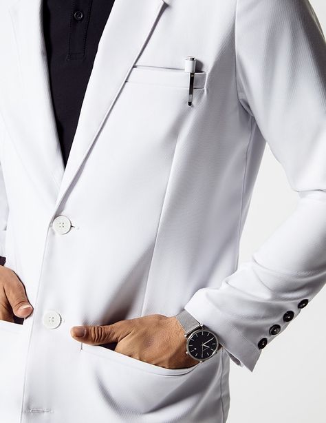 Charles Lab Coat in White - Lab Coats by Jaanuu Lab Coat Fashion, Lab Coats For Men, Dental Uniforms, Hospital Scrubs, Medical Scrubs Fashion, Medical Accessories, Doctor Coat, Scrubs Nursing Uniforms, White Lab Coat