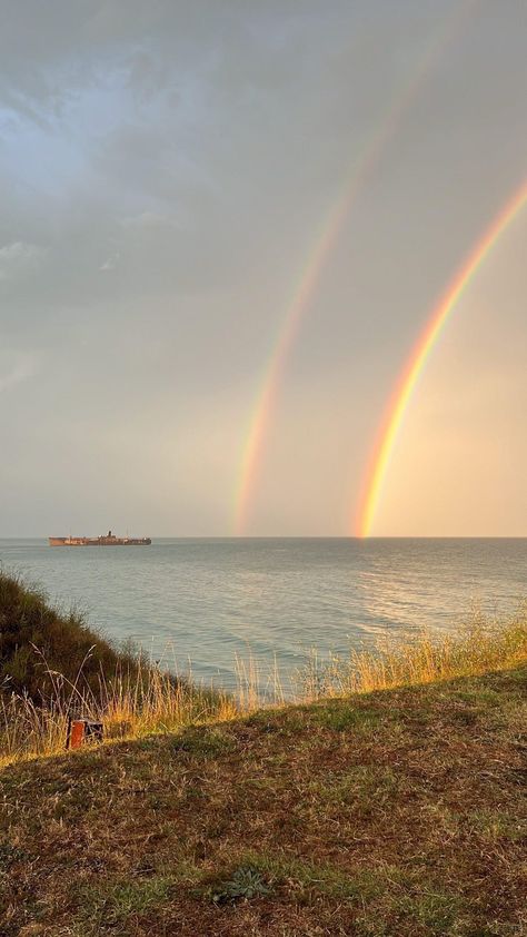 Rainbow In Water, Pretty Rainbow Aesthetic, Muted Rainbow Aesthetic, Rainbow In Rain, Aesthetic Rainbow Pictures, Rainbow Weather Aesthetic, Rainbow Scenery, Rainbow Photography Nature, Nature Rainbow