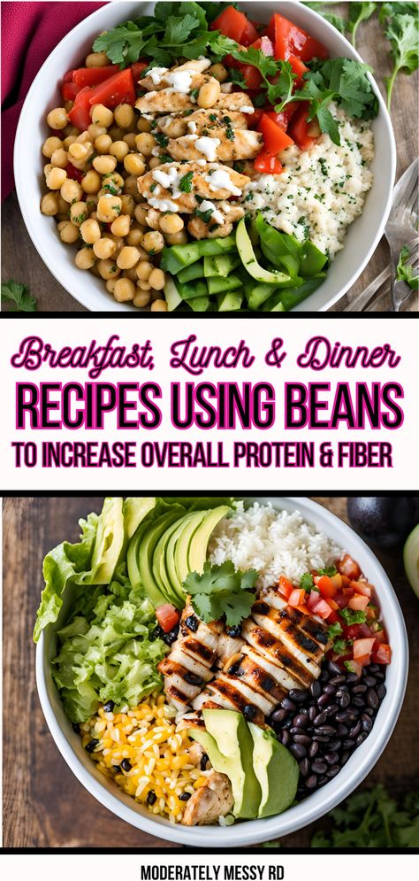 All the best ways to use beans with breakfast, lunch and dinner recipes! Beans, of all types, are versatile, inexpensive, and can take any meal or snack to the next level. They’re a good source of fiber, essential vitamins and minerals, and plant-based protein. Whether you are a vegetarian or not, incorporating beans into your meals can provide so many health benefits beyond just increasing protein and fiber intake. How To Increase Protein Intake Vegetarian, How To Increase Fiber Intake, Dinner Recipes Beans, High Protein High Fiber Vegetarian Meals, Fiber Fueled Recipes, High Protein Fiber Meals, High Fiber Dinner, Mediterranean Diet Recipes Breakfast, Fiber Meals