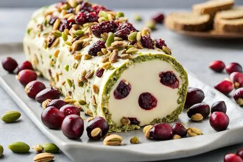 Easy Cranberry Pistachio Cheese Log Cranberry Pistachio Cheese Log, Cheese Log Recipes, Cheese Log, Cranberry Pistachio, Cheese Tart, Cranberry Cheese, Broth Recipes, Fruit Slice, Creamy Cheese