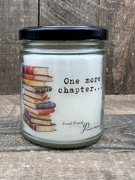 Indulge your love for literary escapes with our "One More Chapter" candle. The label adorned with charming books invites you to immerse yourself in the cozy world of reading. As you light the flame, let the warm glow and delightful fragrance accompany you on your literary journey. Perfect for bookworms and cozy nooks, this candle sets the scene for those moments when one chapter turns into a captivating adventure. So, go ahead, light it up, take a deep breath, and lose yourself in the comforting Dream Bookstore, Candle Names, Bookish Candles, Book Candles, Candle Book, Literary Candles, Fancy Candles, Candle Sets, Cozy Nooks