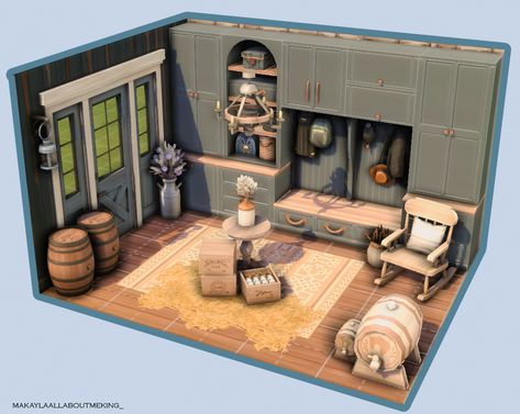 The Sims 4 Entrance Ideas, Sims 4 Hobby Room, Sims Mudroom, Sims 4 Entrance Ideas, Sims 4 Foyer Ideas, Sims Room, Sims4 Builds, Sims Rooms, Bloxburg Houses