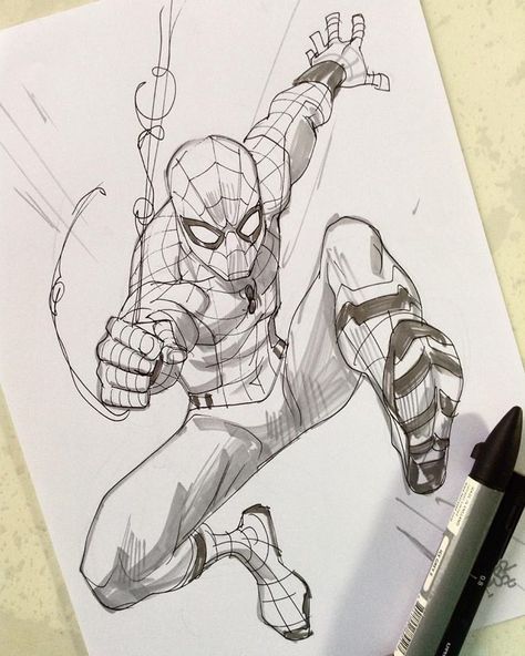 Marvel Art Drawings, Avengers Drawings, Drawing Superheroes, Spiderman Drawing, Spiderman Art Sketch, Marvel Drawings, Spiderman Artwork, Spiderman Homecoming, Comic Drawing