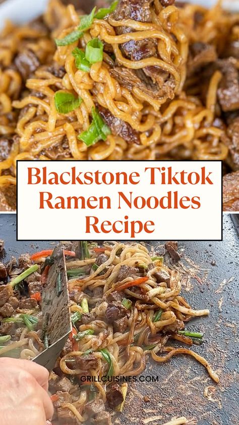 Try my favorite Blackstone Tiktok Ramen Noodles Recipe on a Blackstone griddle. Just toss the ramen noodles on a flat top grill and add meat of your choice like chicken, shrimp, or steaks, and make it according to your taste. You can make hibachi-style ramen noodles, Japanese style, chicken teriyaki, or Mexican. you can just stir fry ramen on a griddle with garlic and spices. Easy Supper Ideas On Blackstone, Blackstone Beef Stir Fry Recipes, Blackstone Ramen Noodle Stir Fry, Ramen On The Blackstone, Blackstone Yakisoba, Blackstone Noodle Recipes, Stir Fry Blackstone Grill, Ramen Blackstone, Blackstone Ramen Recipes