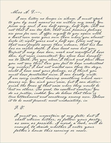 Captain Wentworth's Letter Captain Wentworth, Old Handwriting, Anne Elliot, Ciaran Hinds, Romantic Love Letters, Persuasion Jane Austen, Pretty Handwriting, Letter Writing Set, Almost Love