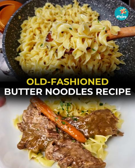 Noodles And Gravy Recipe, Best Buttered Noodles Recipe, Butter Noodle Recipe, Butter Noodles Recipe, Hamburger Recipes Easy, Buttered Noodles Recipe, Cornbread Muffins Recipe, Butter Noodles, Bacon Chili