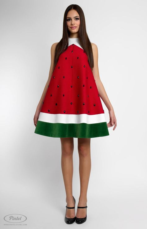 Watermelon Costume, Watermelon Outfit, Fruit Costumes, Pattern Dress Women, Halloween This Year, Quirky Fashion, Creative Halloween Costumes, Band Collar, Silk Velvet