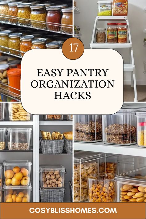 Transform your pantry with these 17 easy organization hacks! From maximizing vertical space to creating attractive snack stations, you're on the road to a tidy kitchen. Say goodbye to clutter by investing in smart bins, baskets, and a handy step stool. These practical tips will help you find your favorite snacks quickly, turn chaos into cool organization, and ensure your pantry is a delightful sight. You're just moments away from enjoying a sleek and functional pantry space. Let the organizing fun begin! Organizing Jars In Pantry, Beverage Organization Pantry, Kitchen Pantry Organisation, Pantry Organization Small Space, Organize Deep Pantry Cabinet, Deep Pantry Organization Ideas, Organizing Kitchen Pantry, Easy Pantry Organization, Small Pantry Organization Ideas