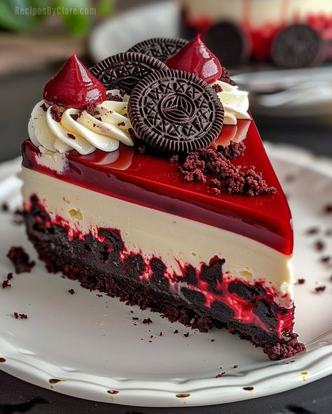 Red Velvet Oreo Cheesecake - Ultimate Dessert Recipe - Recipes By Clare Red Velvet Oreo Cheesecake, Oreo Cheesecake Recipe, Red Velvet Oreo, Oreo Cheesecake, Cheesecake Recipe, Red Velvet Cake, Velvet Cake, Oreo Cookies, Decadent Desserts