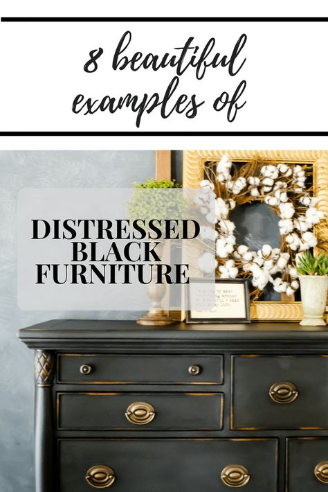 Distressed Black Furniture #dododsondesigns#distressedblackfurniture #distressedfurniture #blackfurniture Distressed Black Furniture, Black Painted Furniture, Black Dresser, Painted Bedroom Furniture, Painted Furniture Colors, Diy Furniture Bedroom, Distressed Furniture, Black Furniture, Painting Furniture Diy