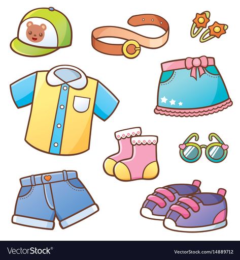 Clothes Cartoon Images, Baby Boutique Logo, Clothing Vector, Cartoon Clothes, Teddy Bear Day, Clothes Cartoon, Clothing Themes, Clothes Illustration