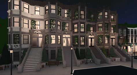 Bloxburg Brownstone House, Nyc City Bloxburg, Bloxburg New York City Layout, Bloxburg Nyc Town Layout, Bloxburg Townhouse Layout, Bloxburg Town Houses, Bloxburg New York, Nyc Townhouse Interior, Townhouse Bloxburg