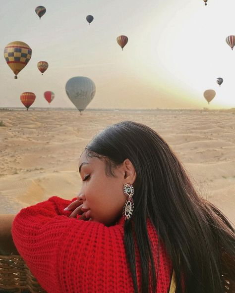 Instagram Texas Instagram Pictures, Black Woman Travel Aesthetic, Solo Travel Black Women, Black Woman Vacation Aesthetic, Aesthetic Travel Pics Black Woman, Black Woman Luxury Aesthetic, Aaliyah Jay, Air Balloon Festival, Balloon Pictures